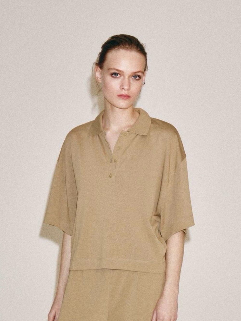 Zara Tan Button Polo Top